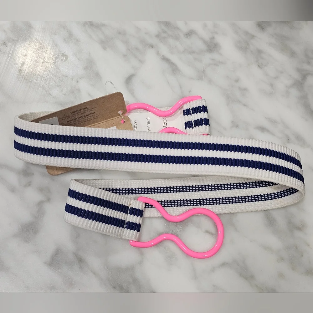 CRAZY 8 Girl's Blue/White striped elasticated belt L/XL NWT